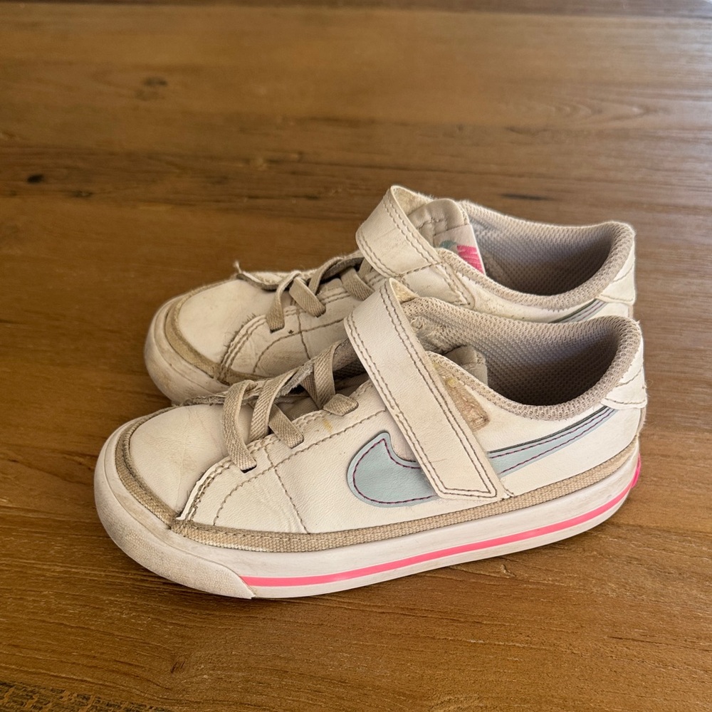 Nike Kids White and Pink Accent Velcro Sneakers